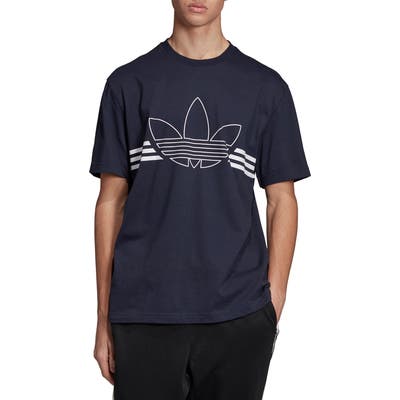 Adidas Trefoil Outline Graphic T-Shirt, Blue