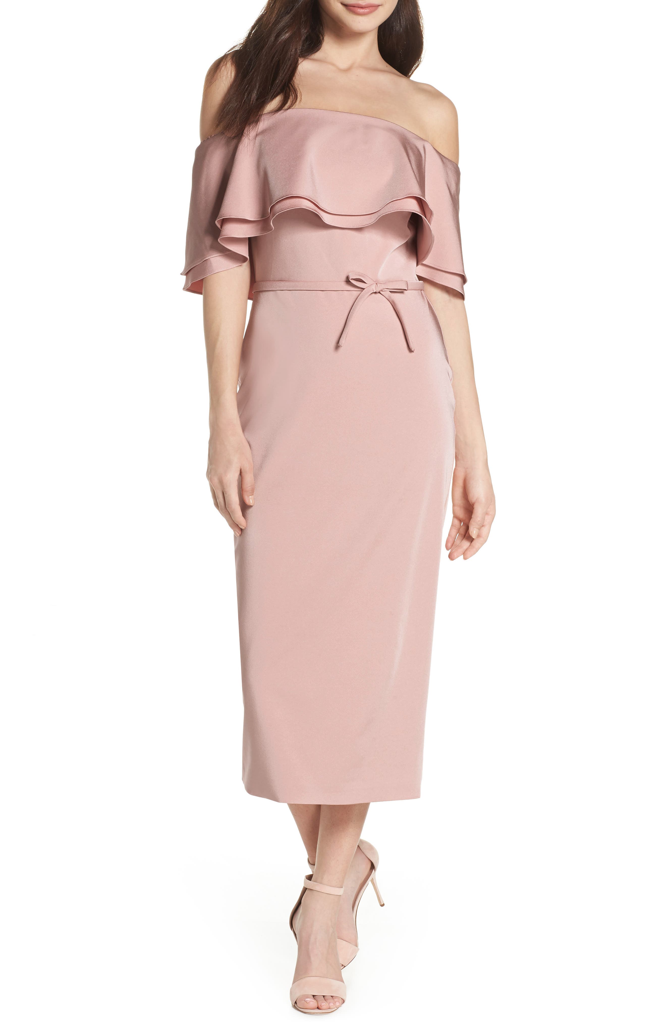 Ieena for Mac Duggal Ruffle Off the Shoulder Tea Length Dress Nordstrom