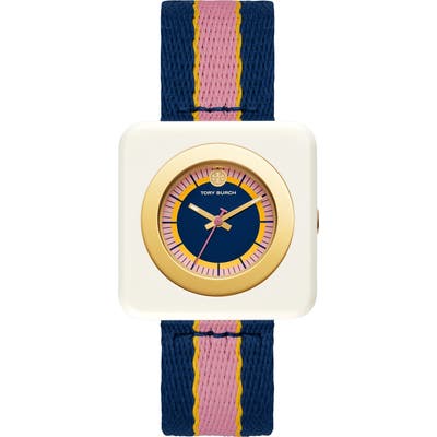 Tory Burch Izzie Square Textile Strap Watch,