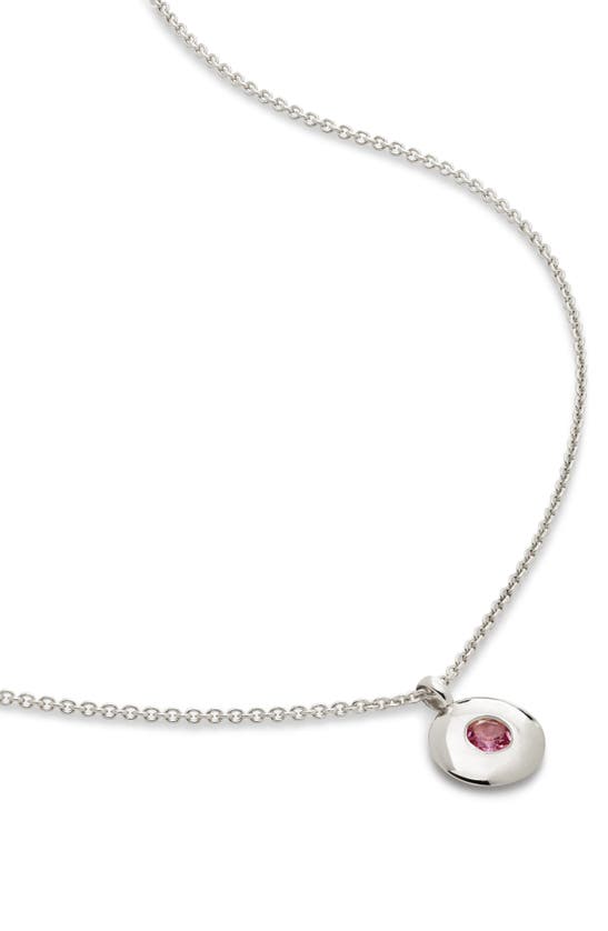Shop Monica Vinader October Birthstone Pink Tourmaline Pendant Necklace In Sterling Silver