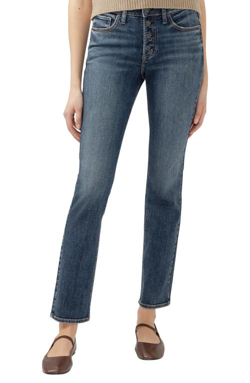 Silver Jeans Co. Most Wanted Exposed Button Mid Rise Straight Leg Jeans in Indigo 