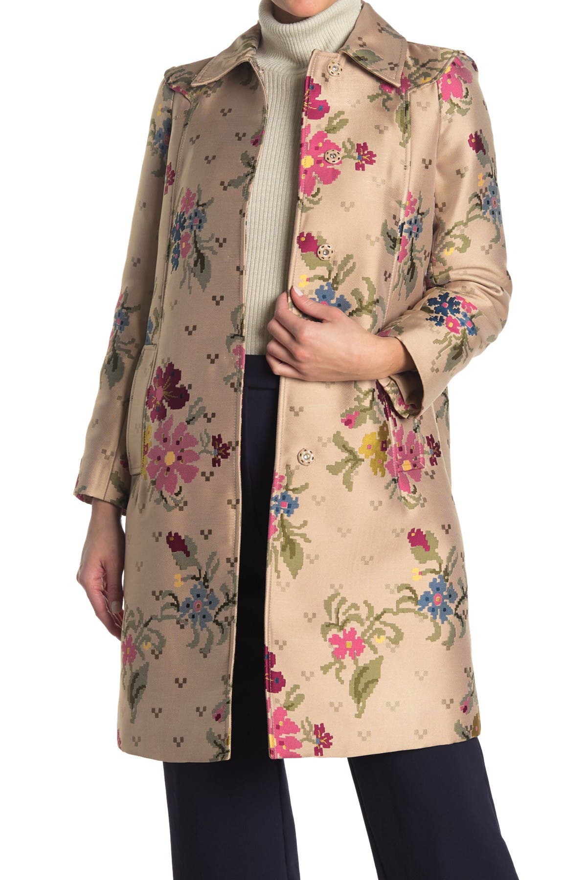 Red Valentino Floral Jacquard Print Coat In Cammello 954