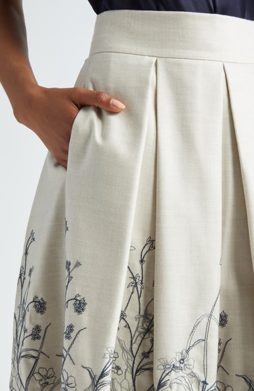 Shop Eleventy Floral Embroidered Pleated Midi Skirt In Ivory