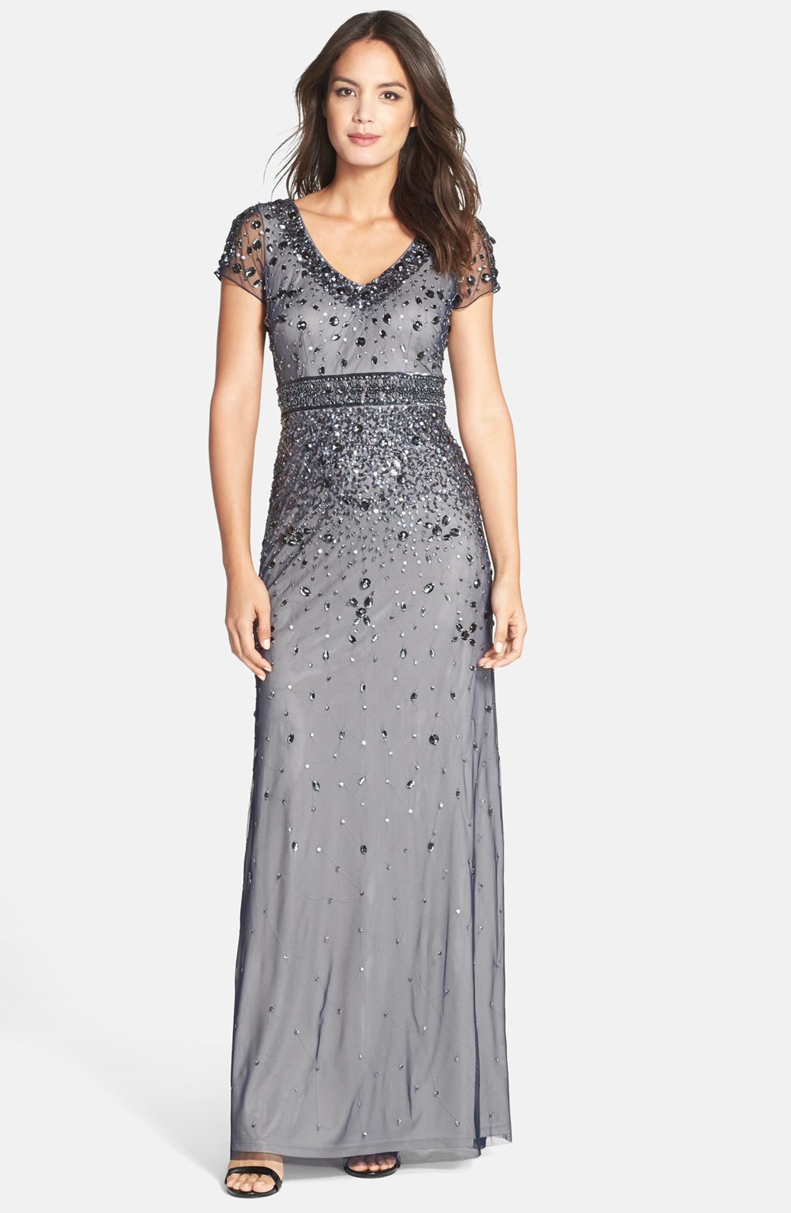 Adrianna Papell Embellished Mesh Cap Sleeve Gown | Nordstrom