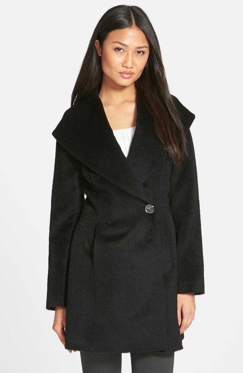 TRINA TURK 'Bonnie' Shawl Collar Skirted Coat, Main, color, Black