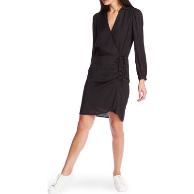 1.state Long Sleeve Shadow Stripe Ruched Dress, Black