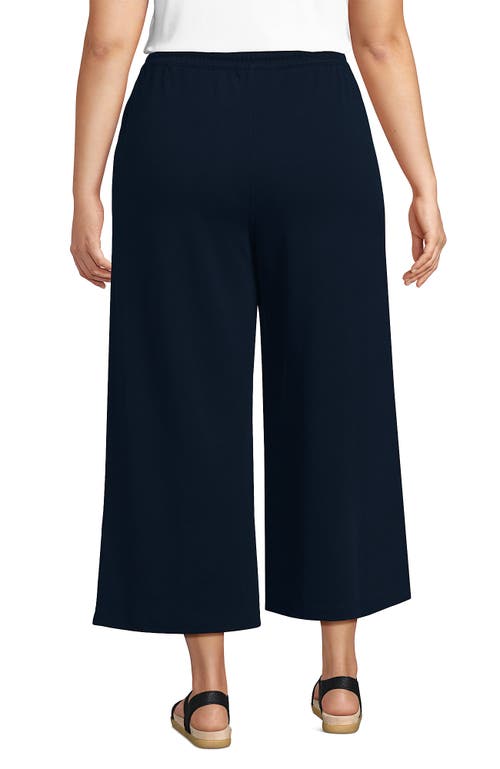 Shop Lands' End Plus Size Sport Knit Elastic Waist Wide Leg Crop Pants In Radiant Navy