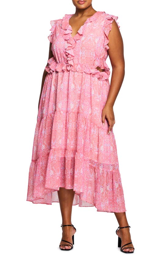 Estelle Fiorentina Frill Cutout Maxi Dress In Pink