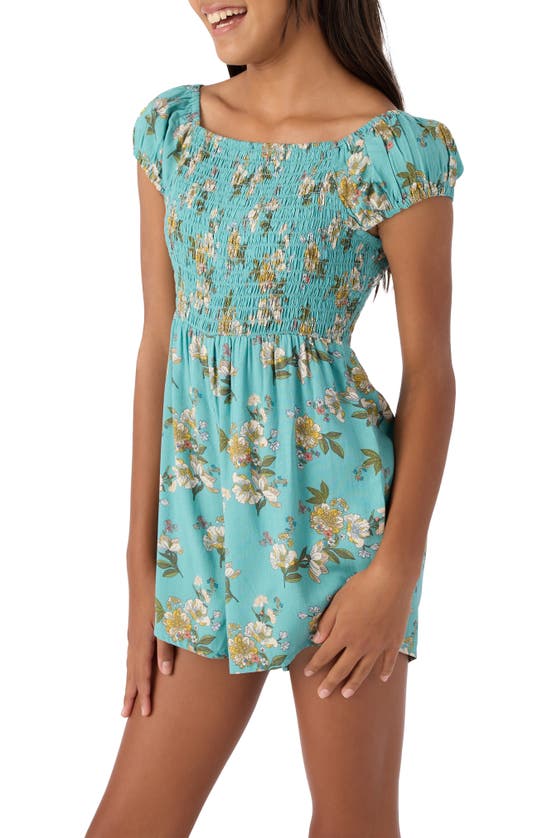 Shop O'neill Kids' Floral Smocked Romper In Canton