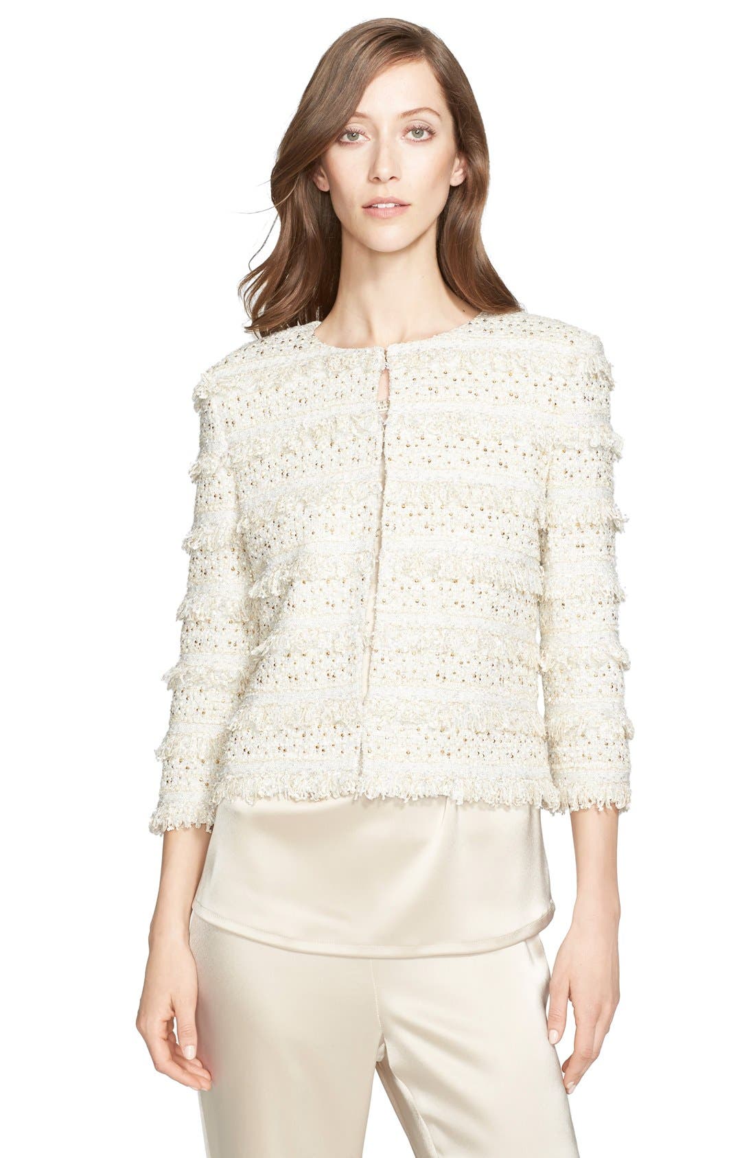 St. John Collection Embellished Metallic Eyelash Fringe Jacket Nordstrom