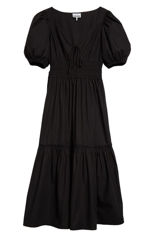 Shop Ganni Organic Cotton Poplin Tiered Dress In Black