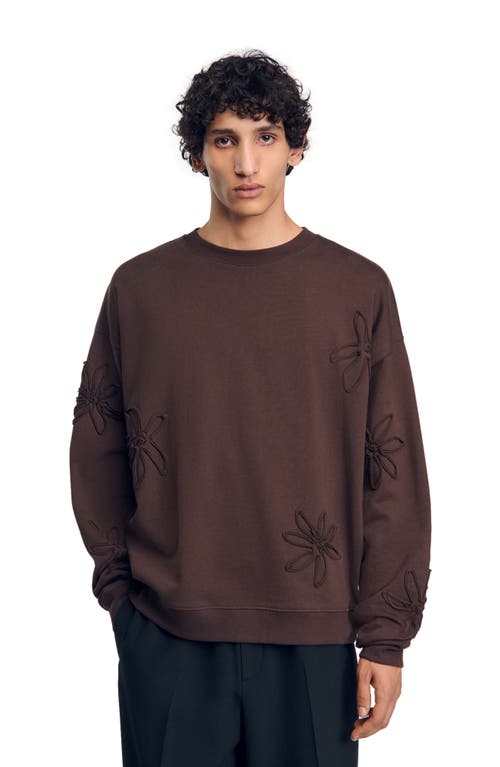 Shop Sandro Oversized Floral Sweatshirt In Chocolate