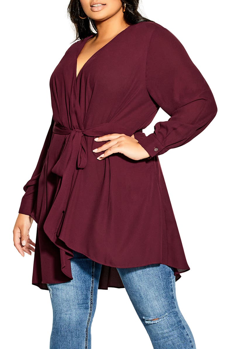 CITY CHIC Shibara Faux Wrap High/Low Top, Main, color, PORT