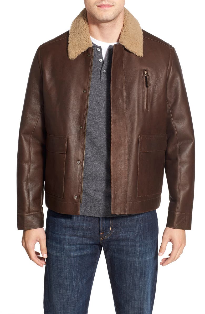 Rodd & Gunn 'Bannister' Leather Jacket with Genuine Shearling Collar ...