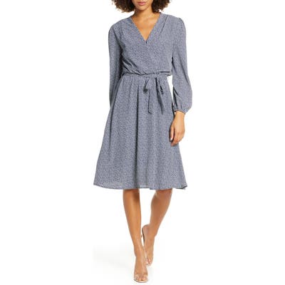 Fraiche By J Long Sleeve Faux Wrap Dress, Blue