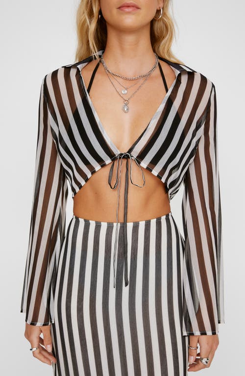 Shop Nasty Gal Stripe Sheer Tie Front Crop Top In Black