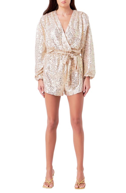 Shop Endless Rose Long Sleeve Sequin Romper In Gold