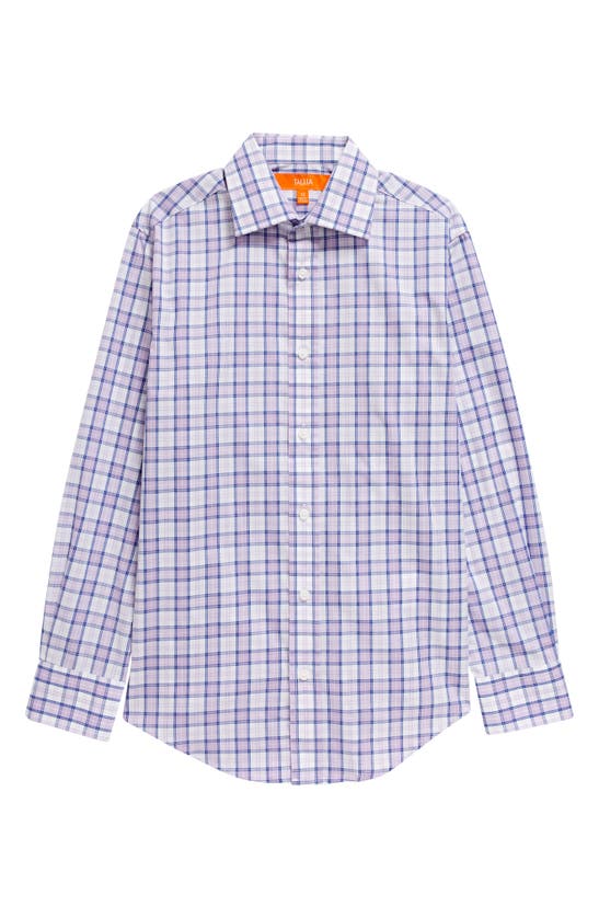 Tallia Kids' Plaid Long Sleeve Button-up Shirt In Purple/ Navy