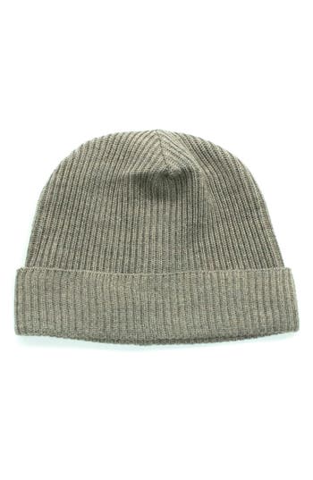Portolano Merino Wool Rib Cuff Beanie In Heather Grey