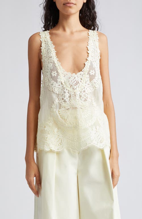 Natura Floral Lace Linen & Silk Tank in Lemon