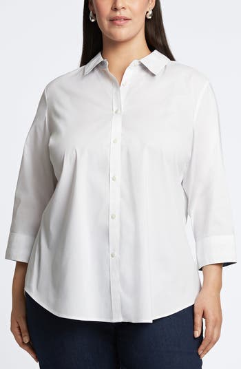 Foxcroft Margie Mix Stripe Detail Cotton Blend Sateen Button-Up Shirt ...