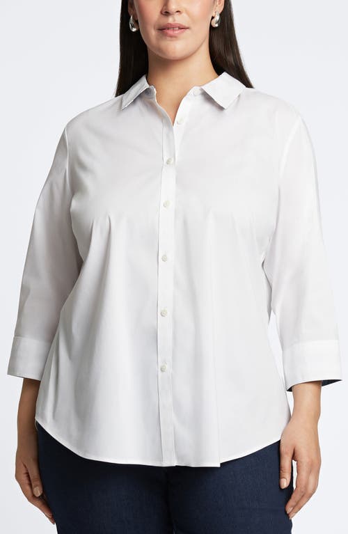 Foxcroft Margie Mix Stripe Detail Cotton Blend Sateen Button-Up Shirt White at Nordstrom,