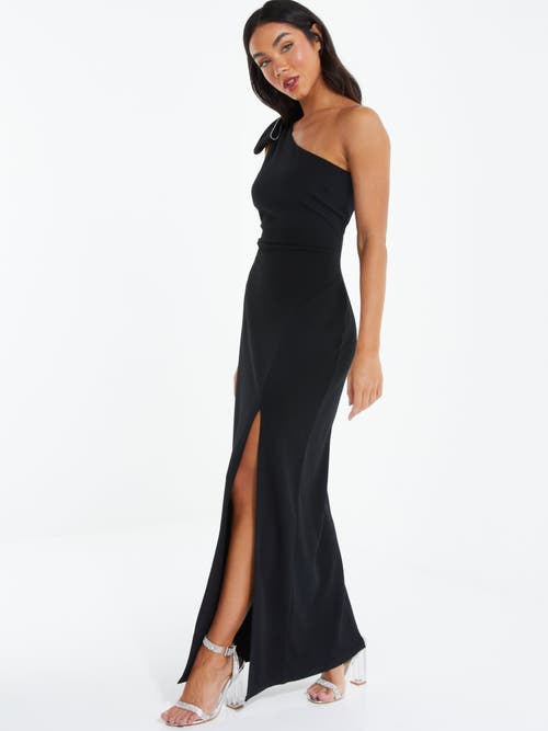 Shop Quiz One-shoulder Bow Detail Maxi Dress In Black