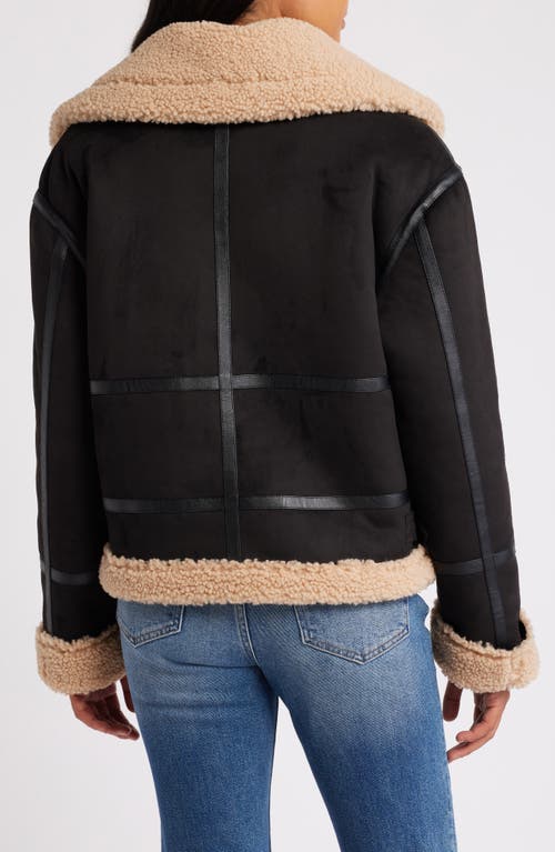 Shop Sam Edelman Notched Lapel Faux Shearling & Faux Suede Jacket In Black/camel