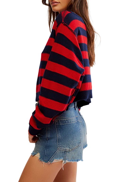 Shop Free People Into The Blue Stripe Crop Sweater In Red Combo