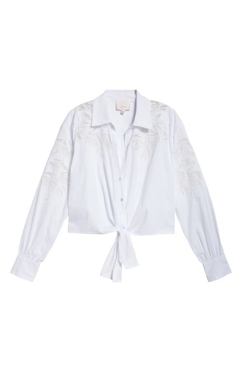 Shop Cinq À Sept Marianna Mesh Embroidered Button-up Shirt In White