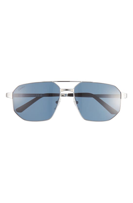 Shop Cartier 60mm Polarized Pilot Sunglasses In Silver