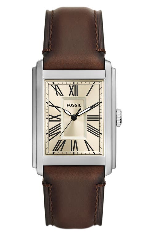 Shop Fossil Carraway Leather Strap Watch, 30mm In Brown/silver