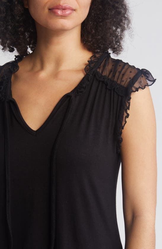 Shop Loveappella Point D'esprit Ruffle Knit Top In Black