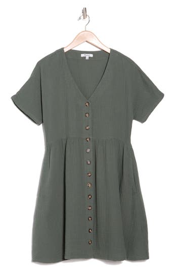 Madewell Lightspun Button Front Minidress In Foraged Green