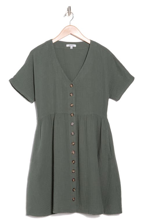 Madewell Lightspun Button Front Minidress In Foraged Green
