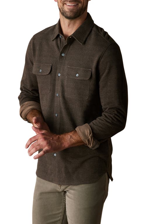 The Normal Brand Textured Knit Long Sleeve Button-up Shirt In Java