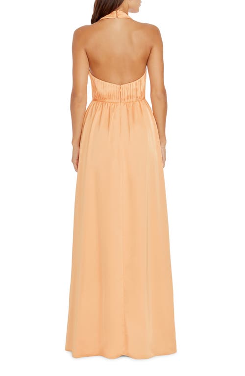 Shop Dress The Population Rhea Halter Fit & Flare Gown In Apricot