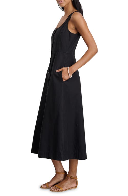 Shop Alex Mill Piper Square Neck Cotton Blend Midi Dress In Rich Black