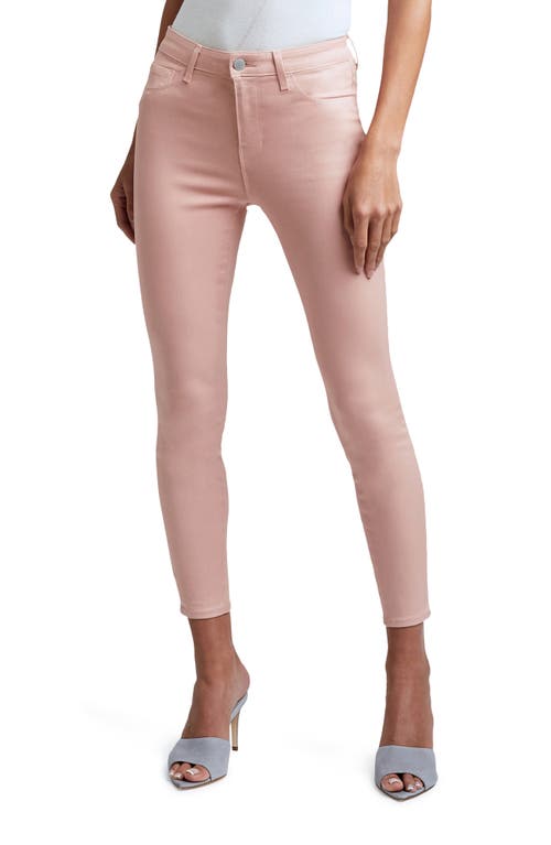 L'AGENCE Margot Coated Crop High Waist Skinny Jeans in Dusty Pink Coated