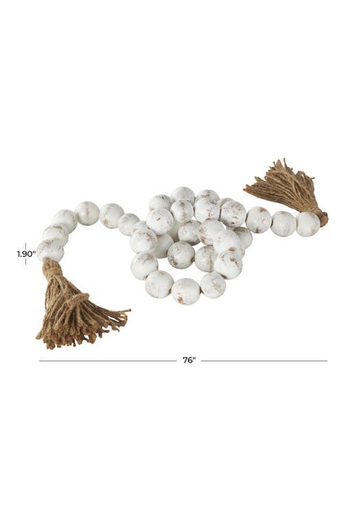 Willow Row Bohemian Wood Beaded Tassel Garland In Cream