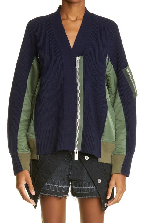 Sacai Hybrid Wool & Nylon Twill MA-1 Sweater Jacket | Nordstrom