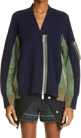Hybrid Wool & Nylon Twill MA-1 Sweater Jacket