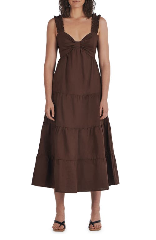 Diana Tiered Linen & Cotton Midi Dress in Chocolate