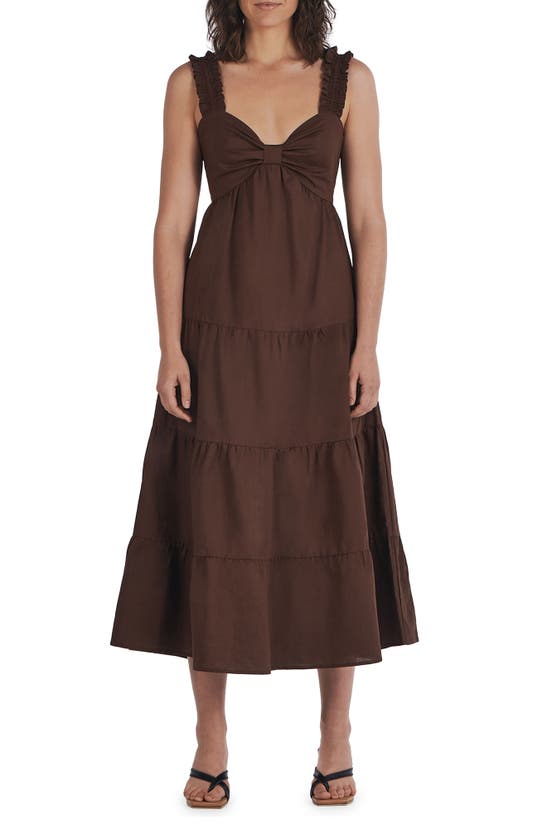 CHARLIE HOLIDAY DIANA TIERED LINEN & COTTON MIDI DRESS