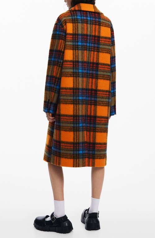 Shop Desigual Napoles Plaid Coat In Orange