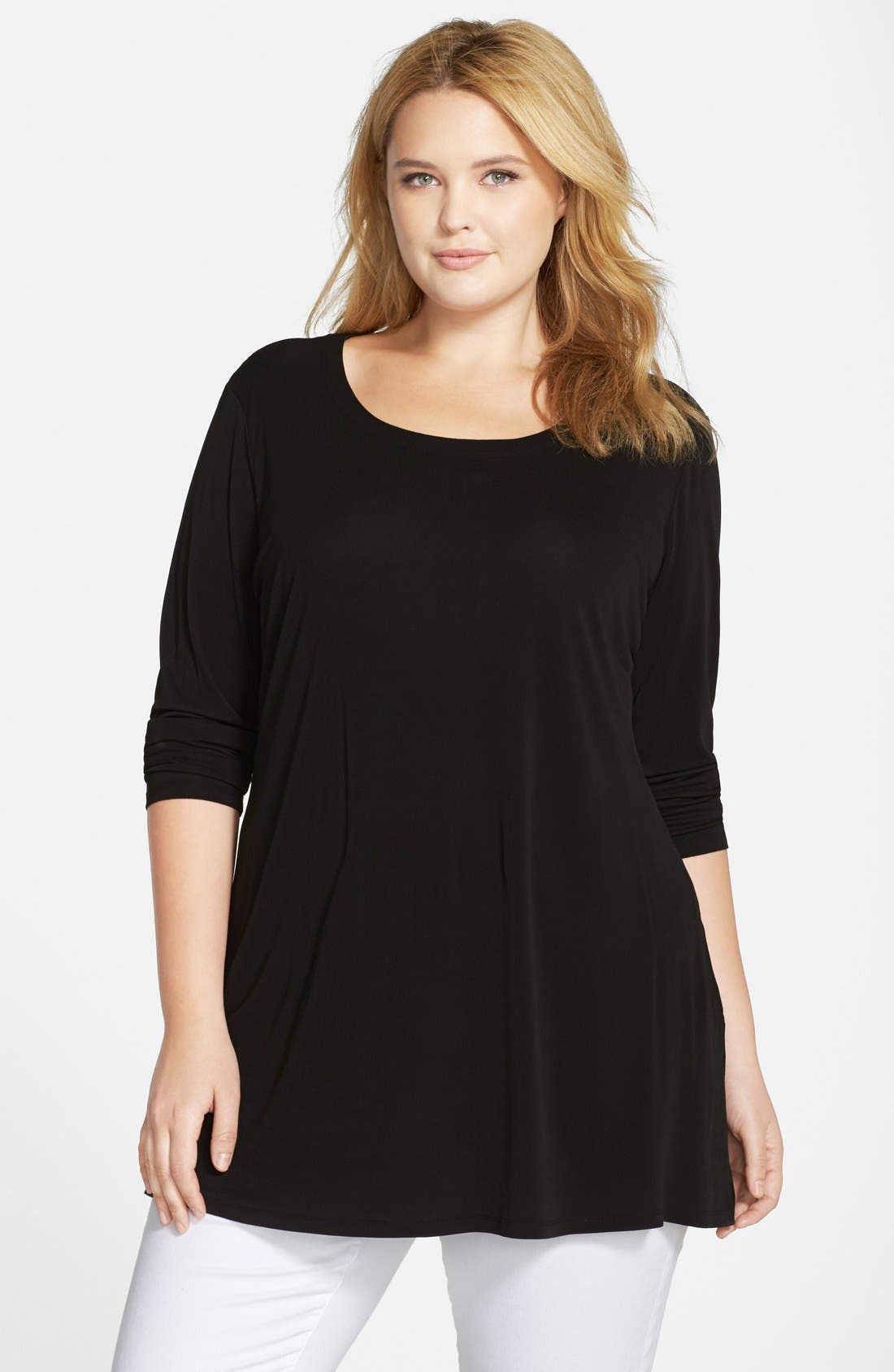 Eileen Fisher Scoop Neck Stretch Silk Jersey Tunic (Plus Size) Nordstrom