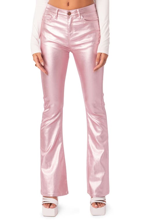 EDIKTED Luna Faux Leather Flare Leg Pants Metallic-Pink at Nordstrom,