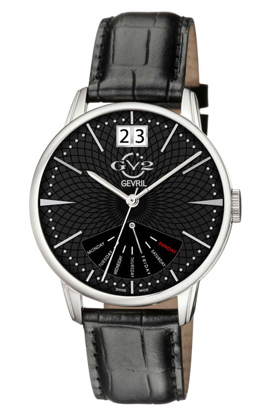 Gv2 Rovescio Embossed Leather Strap Watch, 42mm In Black/ Black