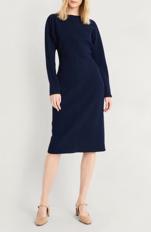 Shop Luxely Long Sleeve Boat Neck Dress In Navy