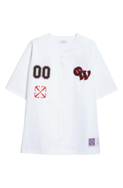 Shop Off-white Embroidered Gothic Logo Cotton Baseball Shirt In White - Red